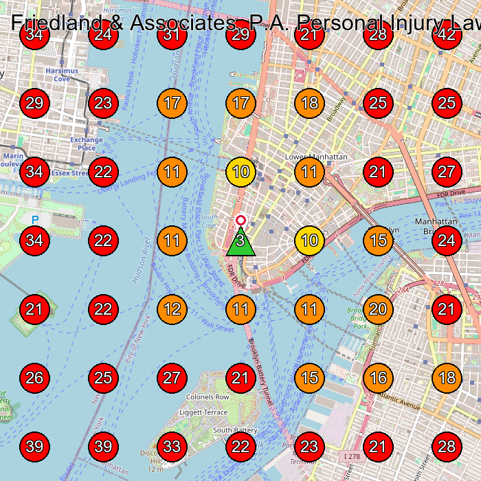 Friedland & Associates, P.A. Personal Injury Lawyers - New York City GeoGrid visibility map for Personal Injury Attorney in New York